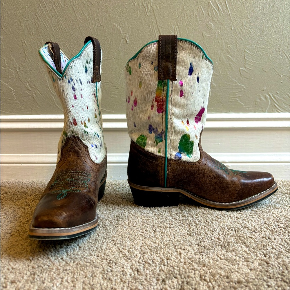 Dan Post Rumi Girls Leather Western Boots, Rainbow Metallic Gradient cowhide